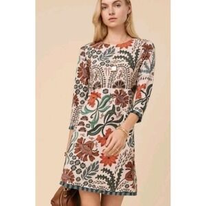 Spartina 449 Island Fringe Dress Serpentine Floral Cream L Cottagecore Luxury